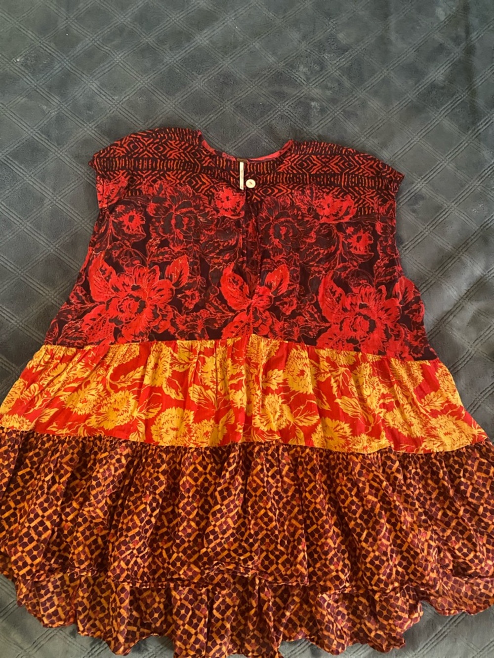 Free People Red and Yellow Floral Tiered Dress